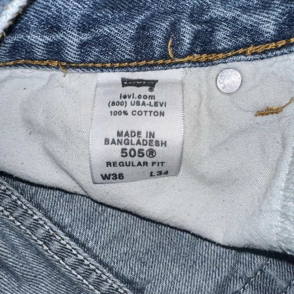 Levi's 505 Men's‎ Jeans W36 L34 Blue Denim Regular Fit Straight Leg Mid Rise Zip